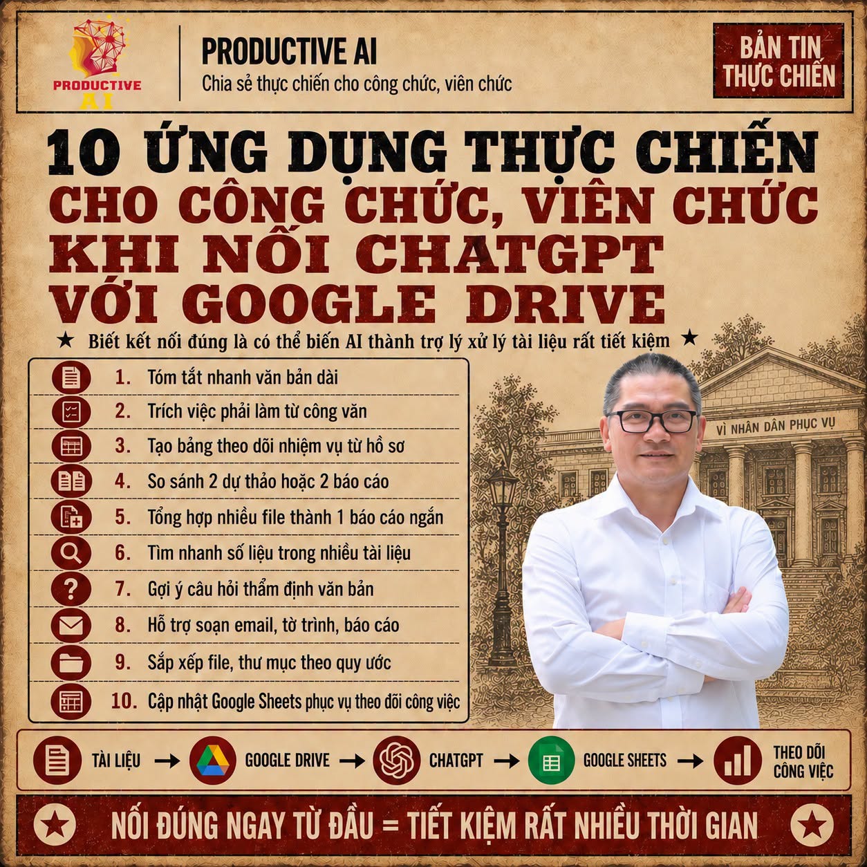 10 ứng dụng thực chiến cho công chức viên chức khi nối chatGPT với Google driver