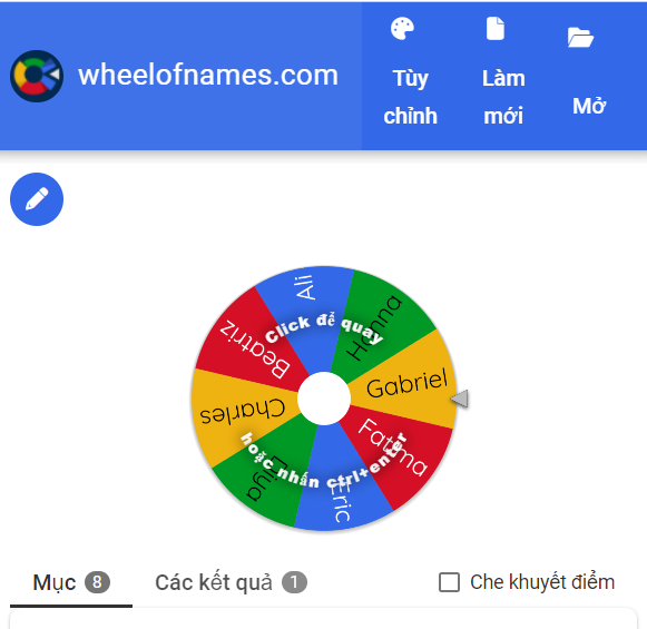 Wheel of names: vòng quay để gọi tên HS ngẫu nhiên